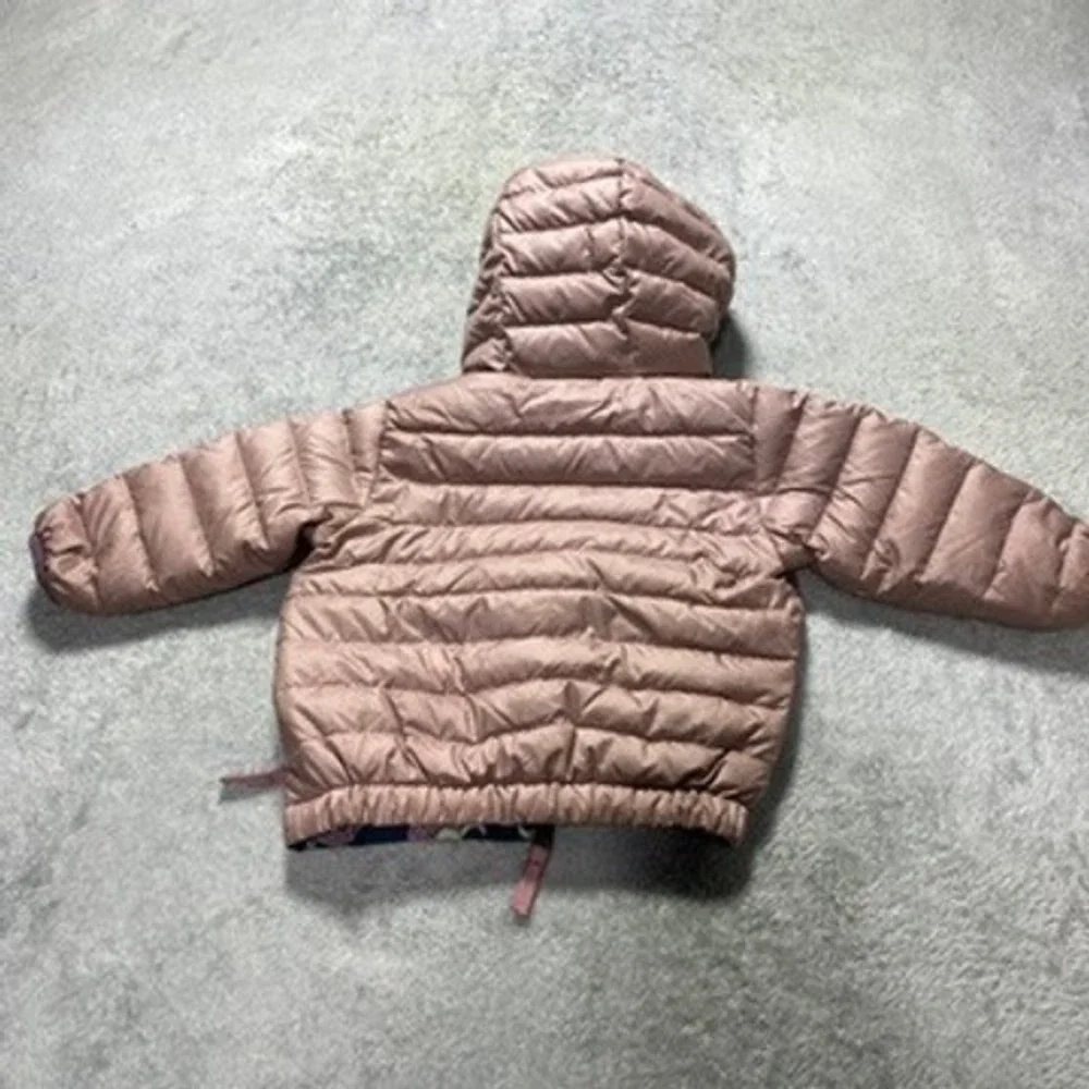 Patagonia Baby 12-18M Down Sweater Hoody Reversible Puffer Navy Pink Floral